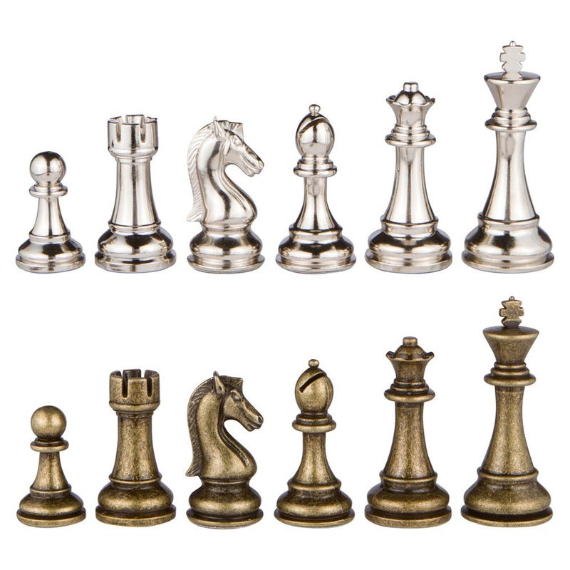 Best Chess Set قطع شطرنج معدنية فضية ونحاسية من كوكب المشتري مع ملك بطول 4 بوصات وملكات إضافية، قطع فقط، بدون لوح - Image 1